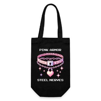 Rosa Rüstung, Stahl-Nerven | Girly Edge, Gamerin - Geschenkbeutel für Flaschen - Schwarz - Vorne