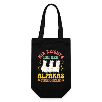 Alpaka Fan MIR REICHT'S GEH ALPAKAS STREICHELN - Geschenkbeutel für Flaschen - Schwarz - Vorne