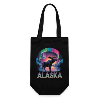 Alaska T-Shirt – Elch & Polarlichter - Geschenkbeutel für Flaschen - Schwarz - Vorne
