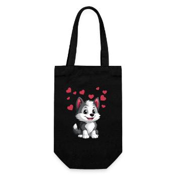 Cute husky with hearts - Gift Bag for Bottles - black - Front
