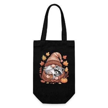 Herbst Wichtel Shirt mit Waschbär und Eicheln - Geschenkbeutel für Flaschen - Schwarz - Vorne