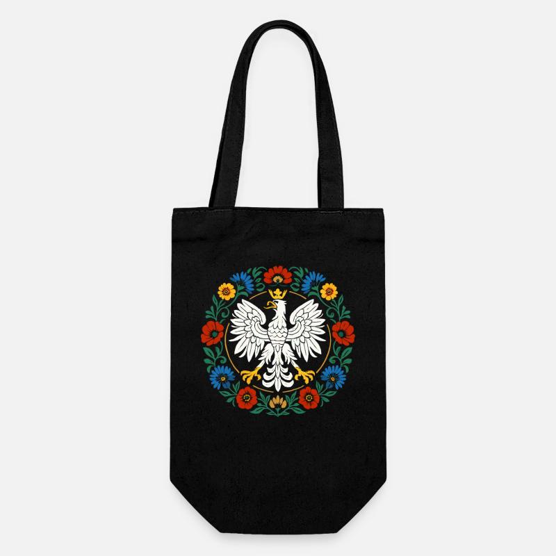 Aigle polonais Emblème folklorique avec des fleurs - Sac à bouteille - noir