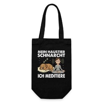 Mein Haustier schnarcht, ich meditiere - Geschenkbeutel für Flaschen - Schwarz - Vorne