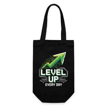 Level Up Every Day – Gamer Motivation Shirt - Geschenkbeutel für Flaschen - Schwarz - Vorne