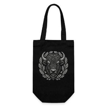 Europäischer Bison mit Eichenkranz Kunst - Geschenkbeutel für Flaschen - Schwarz - Vorne