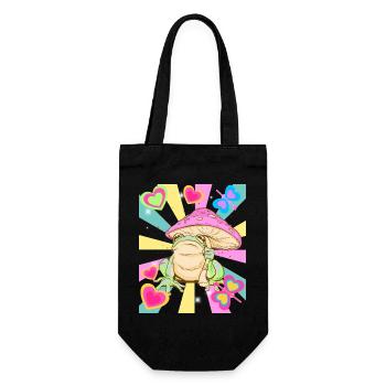 Retro Frosch Kinder Herzen Vintage 60er - Geschenkbeutel für Flaschen - Schwarz - Vorne