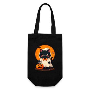 Halloween Cat with Halloween Pumpkin - Geschenkbeutel für Flaschen - Schwarz - Vorne
