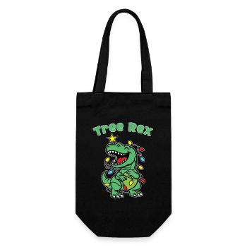 Stylischer Print mit „Tree Rex“ Dino Tannenbaum - Geschenkbeutel für Flaschen - Schwarz - Vorne