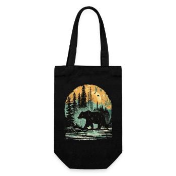 Retro Outdoor Wilderness Bärenbäume - Geschenkbeutel für Flaschen - Schwarz - Vorne