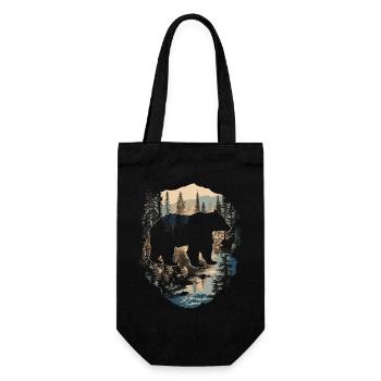 Retro Outdoor Wilderness Bärenbäume - Geschenkbeutel für Flaschen - Schwarz - Vorne