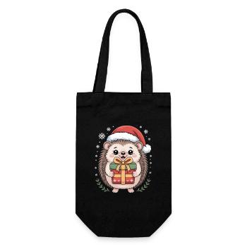 Hérisson de Noël avec chapeau et colis - Sac à bouteille - noir - Devant