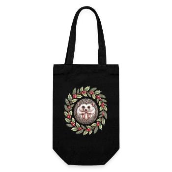 Christmas hedgehog in holly wreath - Gift Bag for Bottles - black - Front