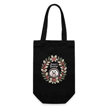 Seasons Greetings Igel Weihnachtskranz Winter - Geschenkbeutel für Flaschen - Schwarz - Vorne