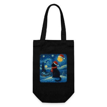 Starry Night Cat in Christmas Magic - Gift Bag for Bottles - black - Front