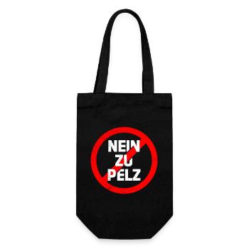 Tierschutz NEIN ZU PELZ Tierwohl Lustiges - Geschenkbeutel für Flaschen - Schwarz - Vorne