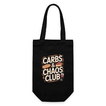 Carbs Und Chaos Club Brot Kuchen Wein - Geschenkbeutel für Flaschen - Schwarz - Vorne