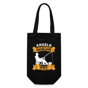 Angeln und Bier: Probleme lösen, Angler Spruch - Geschenkbeutel für Flaschen - Schwarz - Vorne