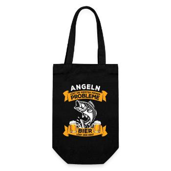 Angeln und Bier: Probleme lösen, Angler Spruch - Geschenkbeutel für Flaschen - Schwarz - Vorne