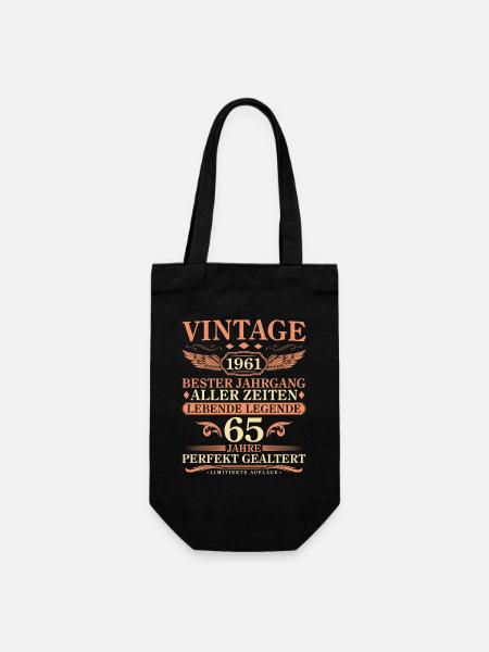 Vintage 1961 Jahrgang geboren - 65. Geburtstag - Geschenkbeutel für Flaschen - Schwarz