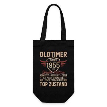 70. Geburtstag Geschenk Oldtimer Oktober 1955 - Geschenkbeutel für Flaschen - Schwarz - Vorne