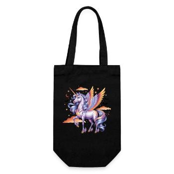 Magisches Einhorn Mit Flügeln Unter Sternenhimmel - Geschenkbeutel für Flaschen - Schwarz - Vorne