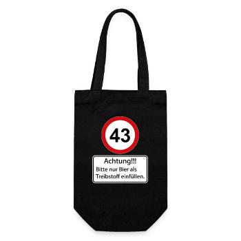 43 Achtung nur Bier als Treibstoff einfüllen - Geschenkbeutel für Flaschen - Schwarz - Vorne