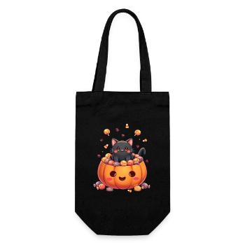 Halloween Katze mit Halloween Kürbis - Geschenkbeutel für Flaschen - Schwarz - Vorne