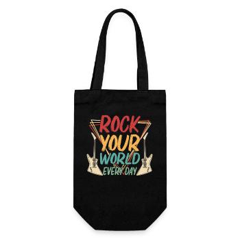 Rock Your World Every Day Music Guitar Rock Band - Geschenkbeutel für Flaschen - Schwarz - Vorne