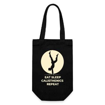 Essen Schlafen Calisthenics Wiederholen Fitness Gym Workout - Geschenkbeutel für Flaschen - Schwarz - Vorne