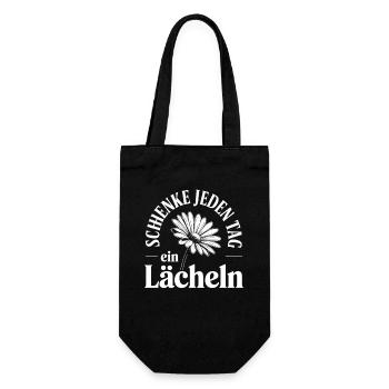 Schenke Jeden Tag Ein Lächeln Blume - Geschenkbeutel für Flaschen - Schwarz - Vorne