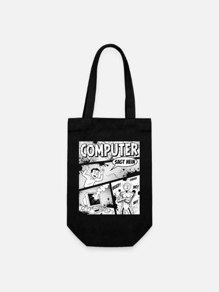 Retro Computer Comic Sagt Nein - Geschenkbeutel für Flaschen - Schwarz