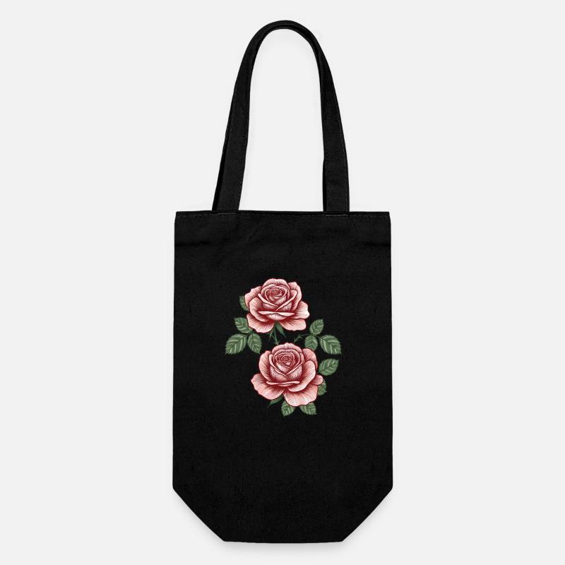 Roses Vintage Rouge sur Feuillage - Sac à bouteille - noir