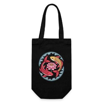 Koi Fish and Lotus Flower Harmonious Motif - Gift Bag for Bottles - black - Front