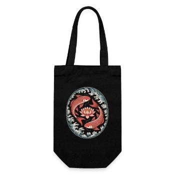 Poisson koï et fleur de lotus dans l’art des vagues - Sac à bouteille - noir - Devant