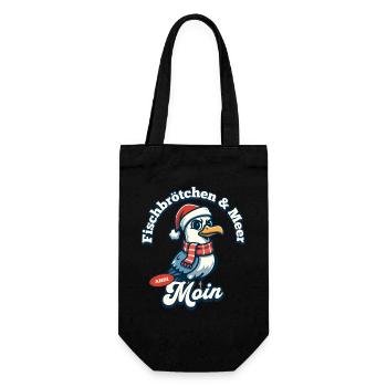 Sandwich au poisson et mouette avec chapeau de Père Noël - Sac à bouteille - noir - Devant