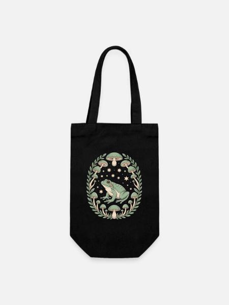 Grenouille et champignons avec ciel étoilé - Sac à bouteille - noir