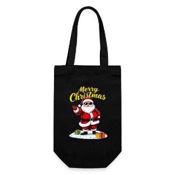 Merry Christmas Weihnachtsmann Mit Geschenken - Geschenkbeutel für Flaschen - Schwarz - Vorne