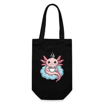 Axolotl Mit Kaffee Auf Wolke Kawaii Morgenkaffee - Geschenkbeutel für Flaschen - Schwarz - Vorne