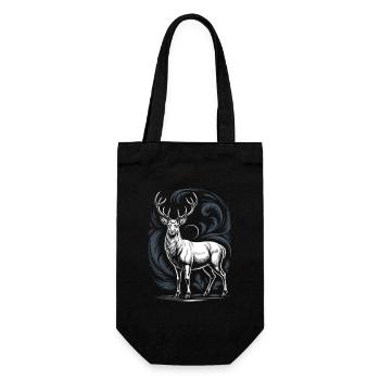 White Deer with Antlers Moon and Forest Ornament - Gift Bag for Bottles - black - Front