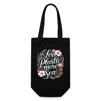 Less Plastic More Sea – Environmental Design Flowers - Gift Bag for Bottles - black - Front