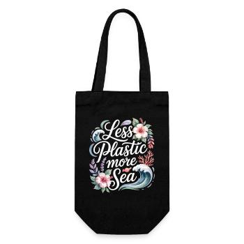 Less Plastic More Sea – Environmental Design Flowers - Gift Bag for Bottles - black - Front