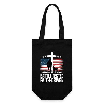Battle Tested Faith Driven Soldier Cross USA Flag - Gift Bag for Bottles - black - Front