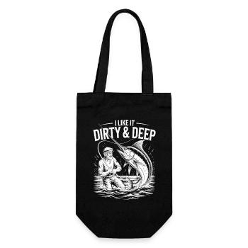 Dirty & Deep – Lustiges Angler-Motiv für Männer - Geschenkbeutel für Flaschen - Schwarz - Vorne