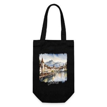 Aquarell aus Luzern, ich liebe Luzern - Geschenkbeutel für Flaschen - Schwarz - Vorne