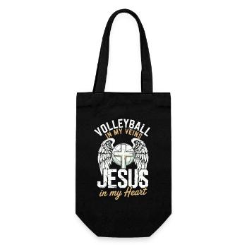 Volleyball & Jesus – Cross with Wings Design - Gift Bag for Bottles - black - Front