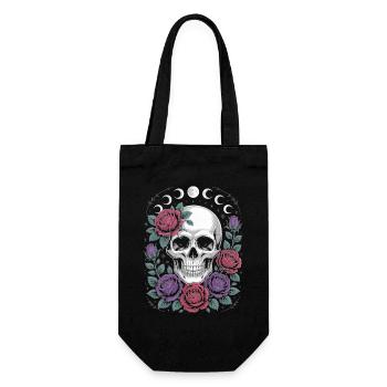 Gothic Skull with Moon Phases and Roses Design - Gift Bag for Bottles - black - Front