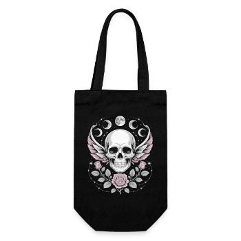 Gothic Skull with Moon Phases and Roses Design - Gift Bag for Bottles - black - Front
