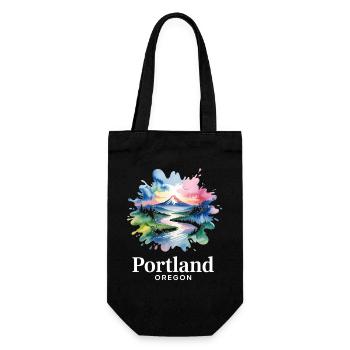 Portland, Oregon: Bunte Naturlandschaft - Geschenkbeutel für Flaschen - Schwarz - Vorne