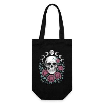 Gothic Skull with Moon Phases and Roses Design - Gift Bag for Bottles - black - Front