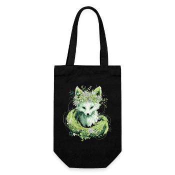 Kitsune Fuchs Boho Blumen Natur - Geschenkbeutel für Flaschen - Schwarz - Vorne